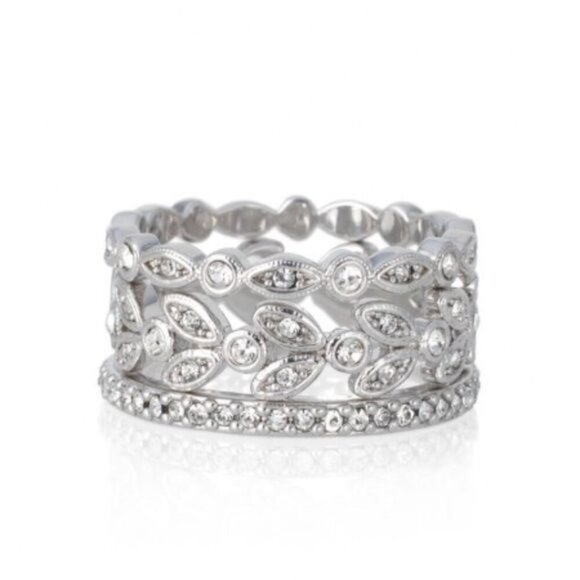 Stella & Dot Claudia Stackable Silver CZ Rings Bands - Picture 3 of 7